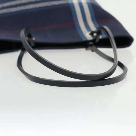 BURBERRY Nova Check Tote Bag Canvas Navy Silver - Picture 7 of 16